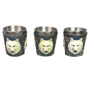 Lot of 3 Shot Glasses Norse Wolf Stainless Steel Bar Wear NIB
